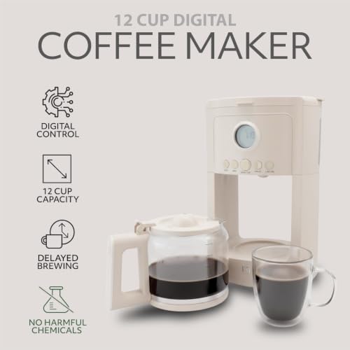 WILLOW 12-Cup Programmable Drip Coffee Maker with Glass Carafe – Delay Brew Coffee Machine with Timer, 1-4 Cup Setting, Keep Warm, Auto Shut-Off & Reusable Filter, Coffee Pot - Cream White - Image 2