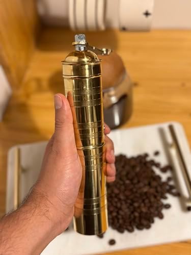 ahval 23 CM Handmade Manual Brass Coffee Mill Grinder, Portable Stainless Steel Conical Burr Coffee Mill, 23cm, Hand Crank, Stainless Steel, Gold, ahval-szn-002-kahve - Image 3