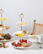 Sweejar 3 Tier Ceramic Cake Stand Wedding, Dessert Cupcake Stand for Tea Party Serving Platter (Fresh Flower) - Image 3