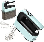 Yomelo 9-Speed Digital Hand Mixer Electric, 400W Powerful DC Motor, Hand Mixer Electric Handheld with Snap-On Storage Case, 5 Stainless Steel Accessories, Beaters, Dough Hooks, Whisk(Ice Blue/Black) by Yomelo