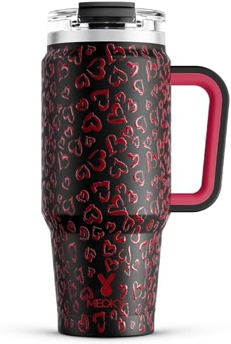 Meoky 32 oz Tumbler with Handle, Insulated Tumbler with Lid and Straw, Stainless Steel Travel Mug, Keeps Cold for 24 Hours, 100% Leak Proof, Fits in Car Cup Holder (Heart) by MEOKY
