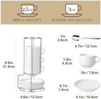MALACASA 2.5 OZ Espresso Cups Set of 4, Porcelain Stackable Coffee Cups with Saucers, Spoons and Metal Stand, Demitasse Mugs Cappuccino Cups, Espresso Accessories for Machine - Image 2