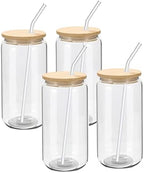 YOUKE OLA 20 Pack Glass Cups with Bamboo Lids and Glass Straw 16oz Beer Can Shaped Drinking Glasses Cups, Glass Tumbler Reusable Cute Cups for Whiskey, Iced Coffee, Tea, Soda, Cocktail, Gift, Clear - Image 5