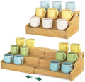 EsLuker.ly Coffee Mug Cup Holder Rack for Cabinets Countertop, 3 Tier Expandable Mug Storage Organizer Bamboo Coffee Bar Station Display Stand Shelf for Kitchen Countertop, No Assembly, More Space by EsLukerly