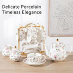 Porcelain Tea Sets British Royal Series, 8 OZ Cups& Saucer Service for 6, with Teapot Sugar Bowl Cream Pitcher Teaspoons and tea strainer for Tea/Coffee with 3 Tier Ceramic Cake Stand - Image 4