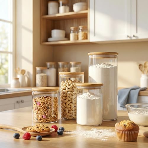 Large Glass Storage Containers with Bamboo Lids for Flour & Sugar, 2 Pack - Image 2