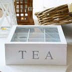 Amagogo Wooden Tea Storage Box with Glass Lid, 9 Compartment Stackable Tea Bag Organizer for Kitchen and Pantry - Image 6