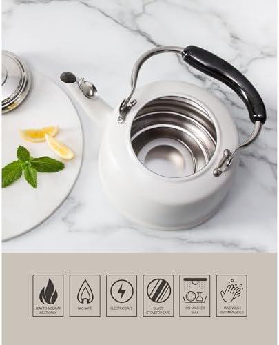 Martha Stewart Kingstree Large 2 Qt Heavy Gauge Stainless Steel Tea Kettle - Linen White Exterior - Image 5