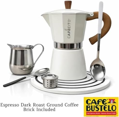 Cuban Coffee Starter Kit – Cafecito Ritual System with Ceramic Sandstone Stand | 6-Cup Moka Pot (Cafetera Cubana) with Espuma Tools, Removable Anti-Splash Valve & Espresso Coffee - Image 2