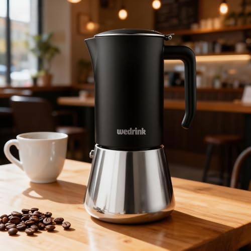 wedrink Premium 304 Stainless Steel Moka Pot, 4 Cup Stovetop Espresso Maker, Induction & All Stovetops Compatible by WEDRINK