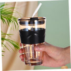 TOYANDONA 2pcs Glass Water Bottles with Straw and Lid, 450ml Cold Brew and Iced Tea Cups with Silicone Sleeve for Beverage and Coffee Drinking, Travel-friendly Reusable Tumblers - Image 5