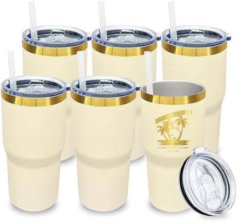 20 oz Tumbler Bulk Stainless Steel Tumblers with Lids and Straws Cream by MetalyaTumblers