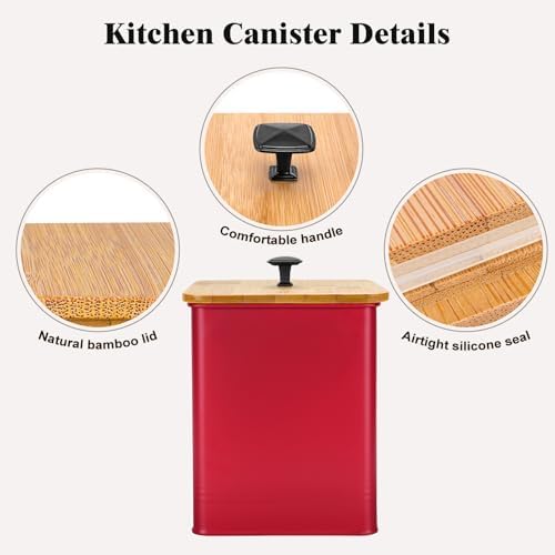 Kitchen Canisters Set of 3, Metal Flour Sugar Storage Containers with Airtight Lids-Canisters Sets for Kitchen with Customizable Chalkboard Labels & Marker Pen-Spice, Coffee Storage Jars(Red) - Image 5