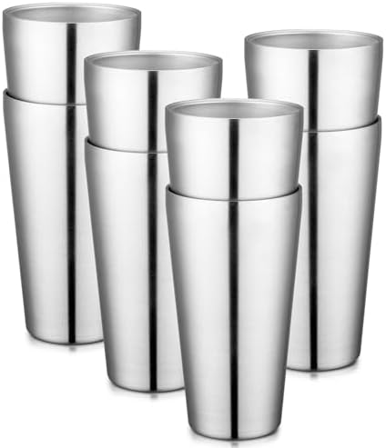 Beasea Stainless Steel Cups 19 oz, 8 Pack Large 18.6oz 550ml Stainless Steel Water Drinking Tumbler Stackable Double Wall Insulated Metal Pint Glasses Tin Cups for Home Party Camping by Beasea