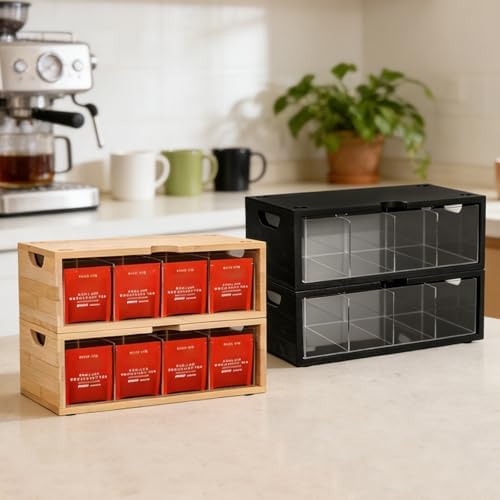 Bamboo Stackable Tea Bag Organizer - 2-Piece Large Capacity Box Set - Image 6
