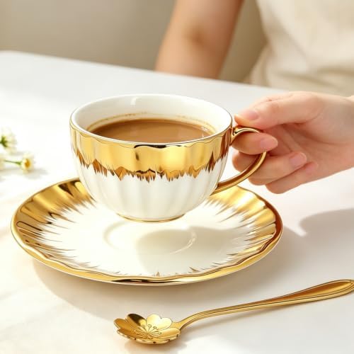 Cappuccino Cups with Saucers, 7.5 oz Ceramic Coffee Cup Set of 6 - Image 6