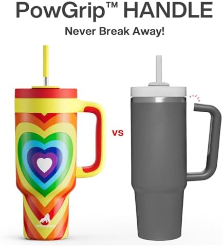 POWCAN 40 oz Tumbler with Handle, 2-in-1 Straw and Sip Lid, Leakproof, Dishwasher Safe, Insulated Stainless Steel Travel Coffee Mug, Keeps Cold for 34 Hours, Fits in Car Cup Holder (Fiery Love) - Image 3