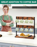 IBUYKE Coffee Mug Holder for Countertop,16 Hook Mug Tree,Brown TBJ001H - Image 3