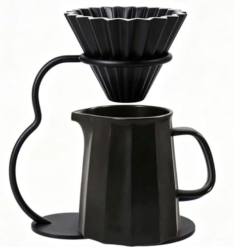 Pour Over Coffee Maker set,Ceramic Coffee Maker With V60 40 pcs Paper Filter，Metal Stand Pour Over Coffee Dripper black by Unknown