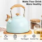 Whistling Stainless Steel Diamond Pattern Tea Kettle with Wood Grain Anti Heat Handle, Stainless Steel Cover Wood Grain Nylon Cover Top Tea Pot (Green) - Image 3