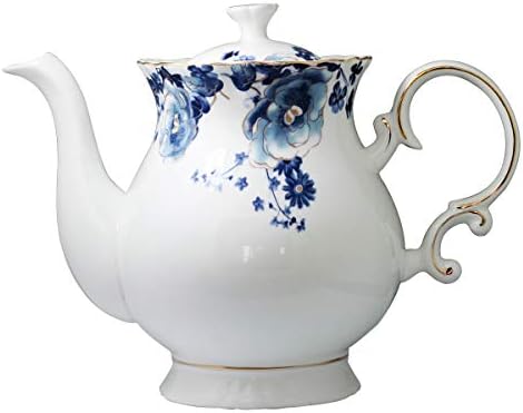 European Style Ceramic Flower Teapot Coffee Pot Water Pot Porcelain Gift Large 5.5 Cups (1, Blue and White) by Jomop