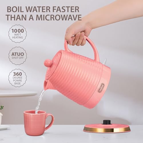 1.2L Ceramic Electric Kettle, 1000W Electric Tea Kettle with Textured Ribbed Design, Auto Shut-Off & Boil-Dry Protection, 360° Cordless Base, Bright Pink - Image 4