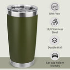 20oz Stainless Steel Tumbler Bulk with Lid, Travel Mug - Double Wall Vacuum Powder Coated Cup - Army Green, 12 Pack - Image 3