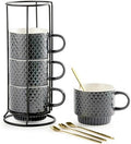 Gomakren Coffee Mugs Set of 4, 13oz Stackable Coffee Cup with Stand, Grey by Gomakren