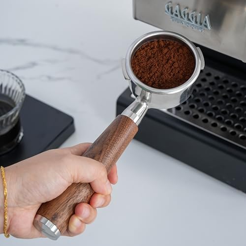 58mm Bottomless Portafilter Set for Gaggia - Includes Walnut Bottomless Portafilter, Stainless Steel Puck Screens in Black & Silver - Image 6