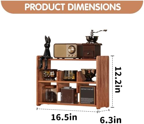 Coffee Cup Holder for Countertop Walnut Wood Coffee Mugs Holder for Kitchen Mug Display Rack (3-Tier Walnut wood B) - Image 2
