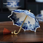 Umbrella Shape Ceramic Tea Strainer - Blue & White Porcelain Rotating Loose - Image 5
