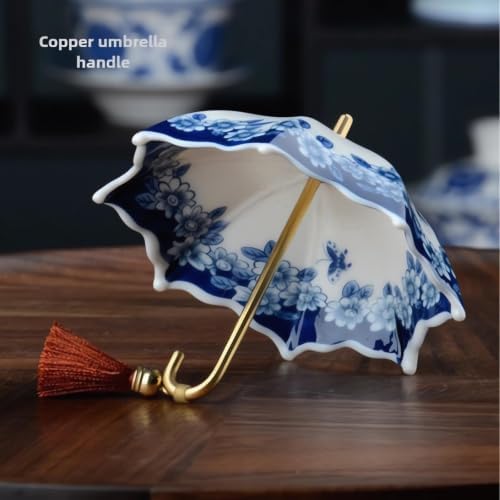 Umbrella Shape Ceramic Tea Strainer - Blue & White Porcelain Rotating Loose - Image 5