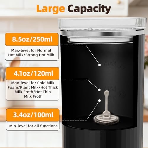Electactic Milk Frother, 6-in-1 Electric Milk Steamer, 8.5oz/250ml Automatic Warm and Cold Foam Maker and Milk Warmer for Latte, Cappuccinos, Macchiato, From the Makers of Instant 400W, Black - Image 7