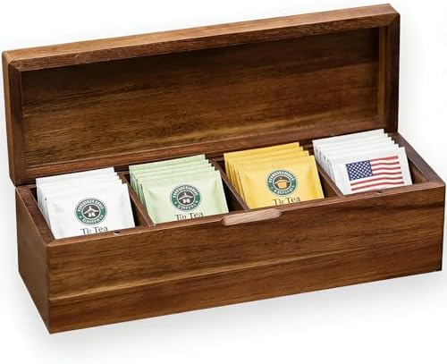 Acacia Wood Tea Bag Organizer with Compartments by liberty