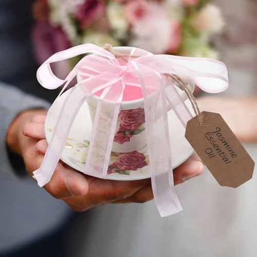 Nuanchu 4 Set Mini Vintage Tea Cup Candle Floral Cups with Saucer Tea Party Candles Gifts Oils Aromatherapy for Meditation Relief Mood Bridal Wedding Birthday Gift(Vintage) - Image 3