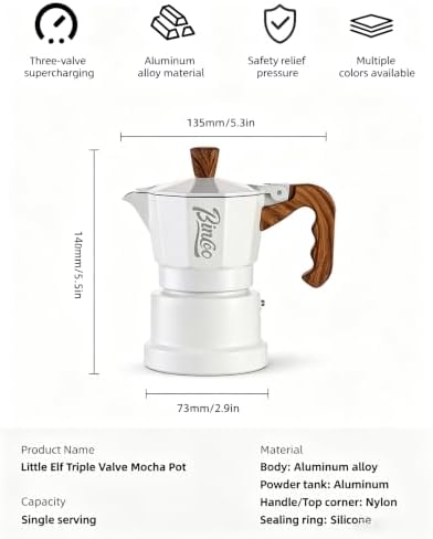 Bincoo MIni Triple Valve Moka Pot for One Person,Aluminium Stovetop Espresso Coffee Maker 1 Cup,High Pressure Rich Crema Moka Pot for Home Travel (White 1 cup) - Image 3