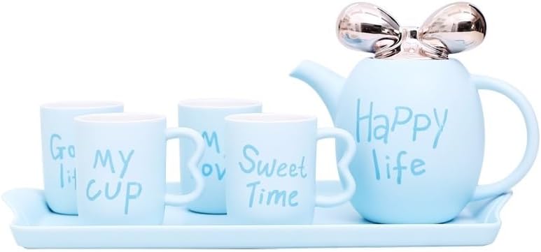 Water Pitcher Cute Girl Heart Ceramic Creative Water Set Tea Set Living Room Water Cup Coffee Cup Heat-Resistant Tea Cup Household Cup Set Water Jug(Blue) by Unknown