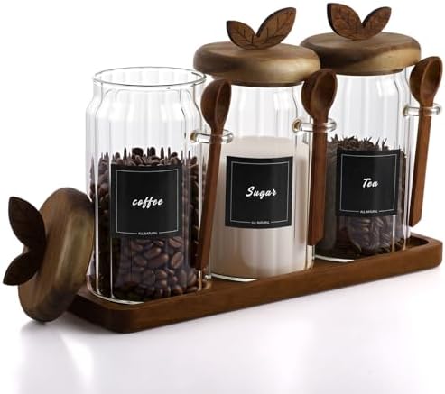 Suclain 3 Sets Glass Coffee Sugar Tea Canister Airtight with Lid by Suclain