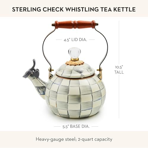 MACKENZIE-CHILDS Whistling Tea Kettle, Gray-and-White Sterling Check - Image 4