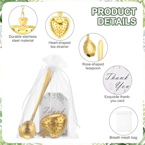 uxcell 25Set Bridal Shower Tea Party Favor Rose Spoon Heart Shape Ball Gold - Image 3