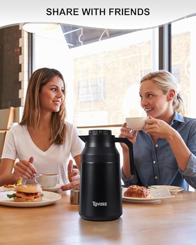 2 PCS Thermal Coffee Carafe Insulated Stainless Steel Coffee Carafe for Hot Liquid Vacuum Thermal Pot Creamer Pitcher Dispenser Keeping Hot Water Milk(Black/Black 68 oz) - Image 4