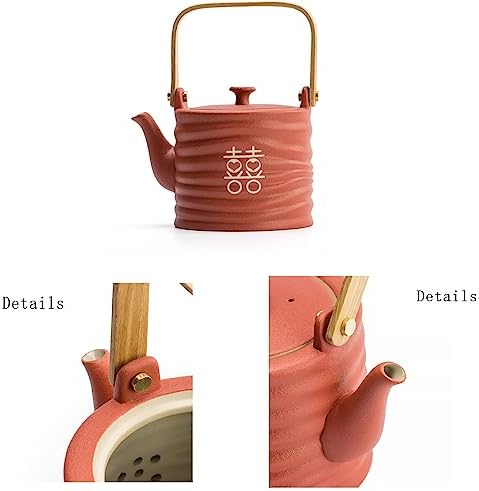 Chinese Porcelain Wedding Tea Cup Teapot Set, Ceramic Tea Set for Wedding Party Housewarming Home Decoration (1 teapot 6 tea cups+ gift package) - Image 3