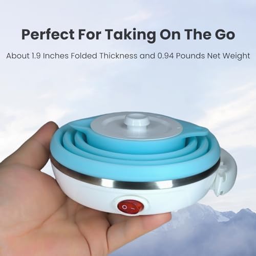 Travel Electric Kettle Small, Portable Travel Kettle Electric, Collpasible Electric Kettle, Food Grade Silicone Tea Kettle, Ultra-thin Foldable, Auto Shut off and Keep Warm, 110V 555ml (Blue) - Image 4