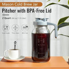 Iced Tea Maker Cold Brew Coffee Pitcher Jar 64Oz, Thick Glass Cold Brew Pitcher Flip Cap Spout Lid with Handle - Image 5