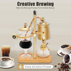 Belgian Balance Siphon Coffee Maker, Vintage Vacuum Brewer, 400ml Gold/Silver Finish Brewing System, Manual Gravity Syphon Coffee Pot for Home Kitchen - Image 4
