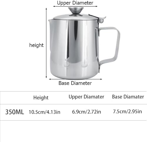 Stainless Steel Pitcher, 350ml Milk Pitcher with Lid，Stainless Steel Coffee Cup Mug Milk Frothing Jug for Latte Coffee Art for Office Kitchen (4.13in Height) (Pack of 2) - Image 2