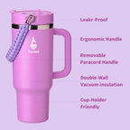 Farsea 40oz Insulated Stainless Steel Travel Tumbler with Handle & Straw - Image 3
