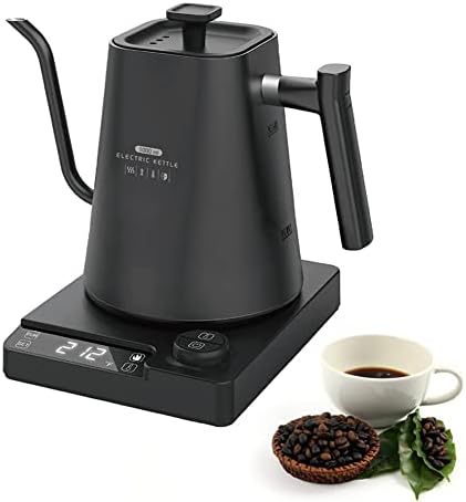 Smart Electric Kettle 1000ML Gooseneck Kettle With Temperature Control and 24H Keep Warm, 304 Stainless Steel Hot Water Kettle For White Tea, Coffee, Boiling Water (Black) by Unknown