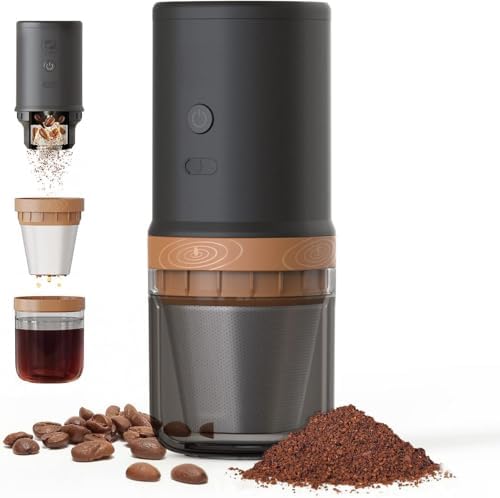 【Electric Coffee Grinder Coffee Maker 】Portable Grinder Stainless Steel Whole Bean for Outdoor Sport Lover French Press Drip Coffee, Reusable Espresso Capsules Turkish Brew by iCafilas