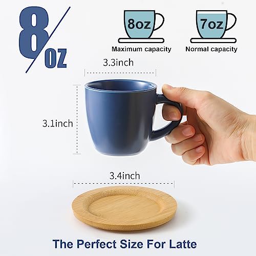 HASENSE 8 OZ Cappuccino Cups with Saucers, Ceramic Espresso Cups Set of 6, Coffee Cup with Handle for Double Shot, Latte, Mocha, Espresso Cups for Home and Office,Blue - Image 3